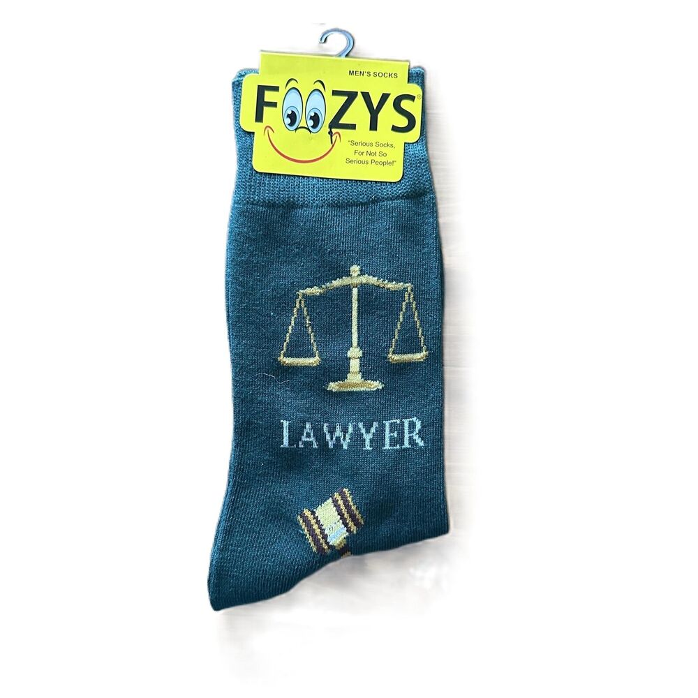 NWT Foozys Green Lawyer Theme Crew Length Men's Socks One Size